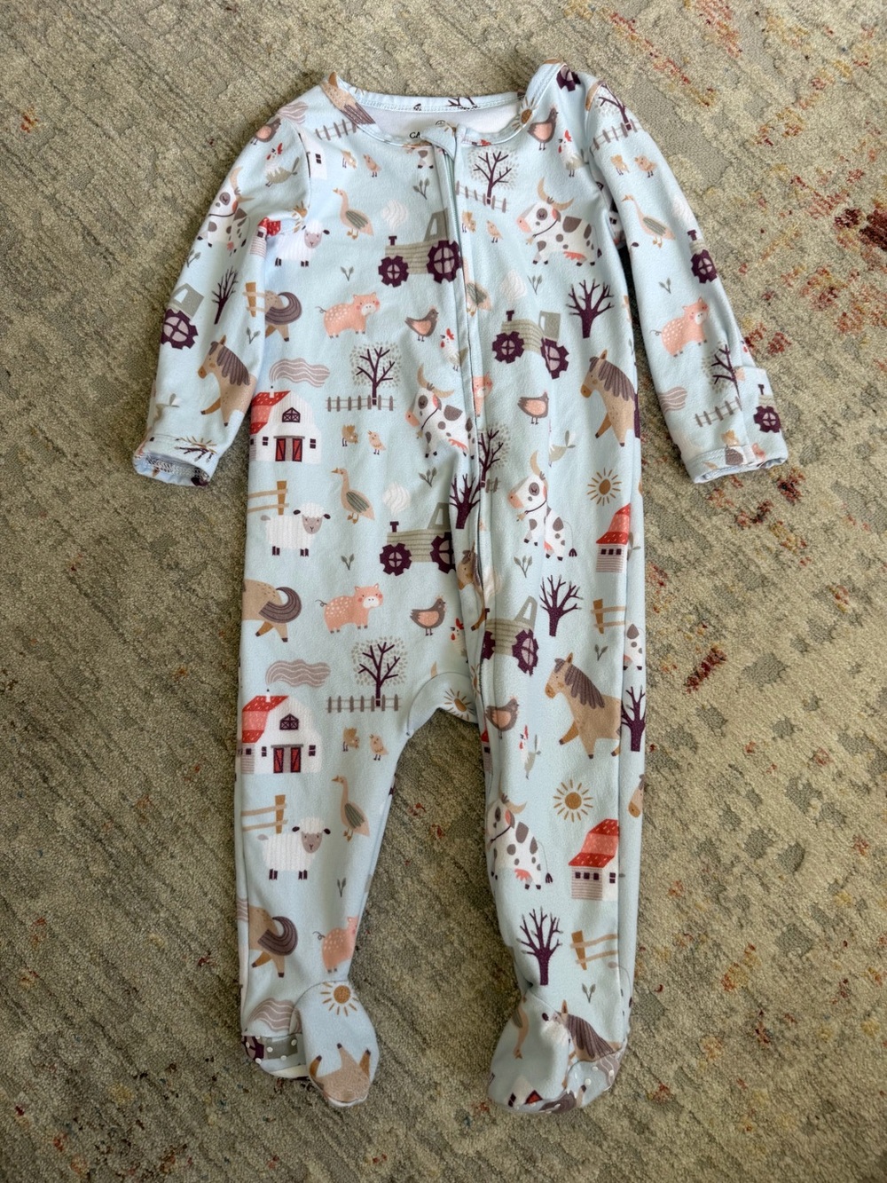 Caden Lane Farm Animal Footed Sleeper 3-6M Blue Zip Pajamas